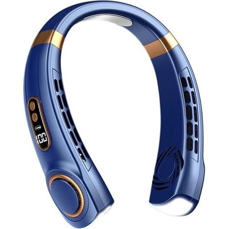 Ventilateur de cou - Bleu - Ventilateur facial - Ventilateur sans fil - 5 vitesses de ventilation - Rechargeable par USB (1/5)