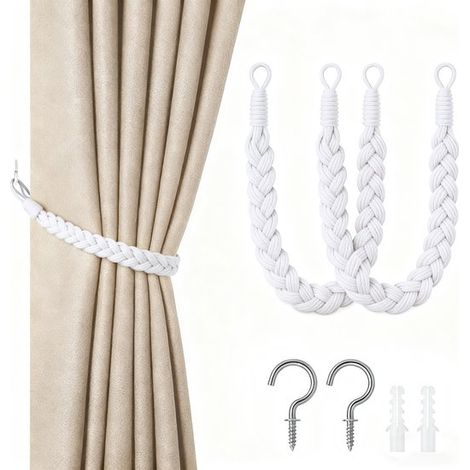 Confezione da 2 nastri per tende,corda per tende da 60 cm con fibbia,nastri per tende intrecciati a mano,nastri per tende ritorti (1/5)