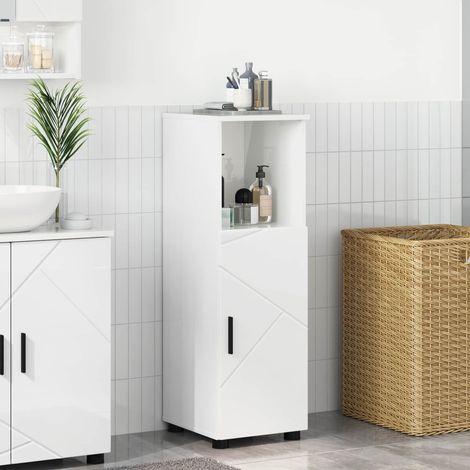 Meuble de salle de bain autoportant avec portes blanc brillant 30 x 35 x 95 cm - PANGIVO (1/5)
