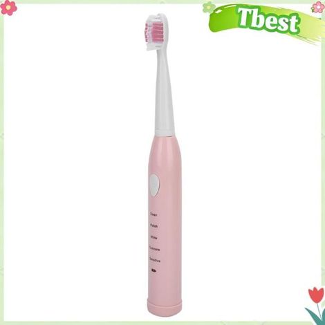 Tbest Brosse à dents électrique rechargeable Brosse à dents sonique électrique rechargeable USB brosse à dents hygiene dents Rose
