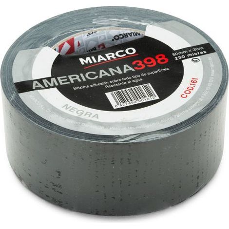 MIARCO cinta americana negra 398 50mm rollo 30m , Cinta americana 398, para uso profesional y bricolajeRollo de 30metrosAncho de la cinta 50mmEspesor 0,23mmColor ne