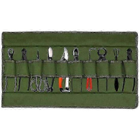 Sacoche à outils robuste (VERT), étui en toile à 10 poches pour outils de bonsaï, sac de rangement pour outils de jardin, organiseur de clés et pochette à outils, cadeau d'outils (1/5)