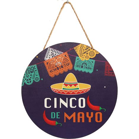 Hölzernes Anhängerschild für den Karneval am 5. Mai in New Mexico, Heimdekoration, Partyartikel, Wanddekoration, Türdekoration (1/2)