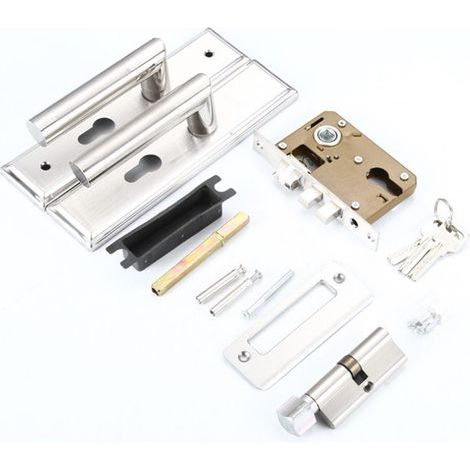Serrure de porte d'entrée à clé, Double loquet silencieux, poignée irrégulière en acier inoxydable pour chambre à coucher, balcon d'hôtel (1/5)