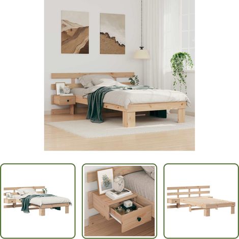Plattformbett - Bettrahmen mit Kopfteil Braun 75 x 190 cm Massives Kiefernholz (1/5)