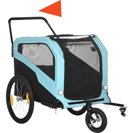 2-in-1 Hundewagen blau aus Stahl, Fahrradanhänger und Hundebuggy (1/4)