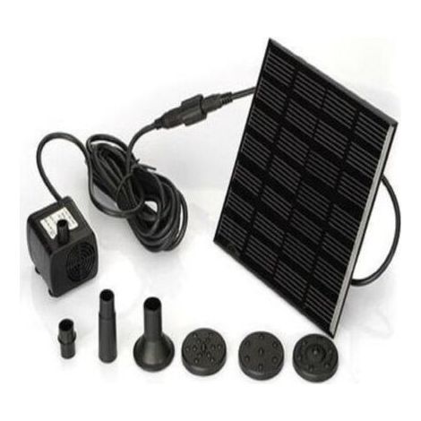Pompe solaire 7V 1.2W pour fontaine, débit 200L/h, hauteur de levage 110 cm, 6 buses pour pulvérisation personnalisée (1/5)