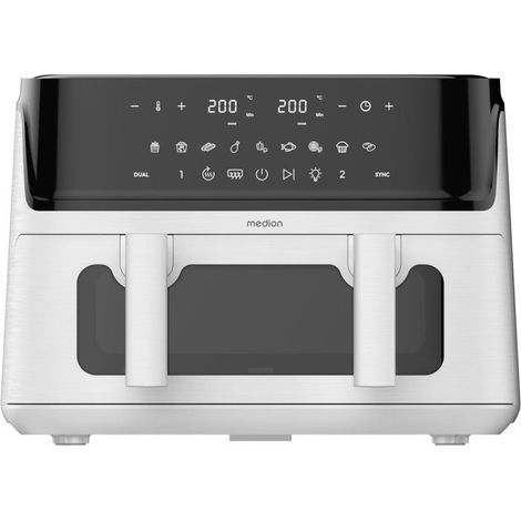 Luftfritteuse - MEDION - P25 XXL Flex M - Große Kapazität 10,8 L - Separator - 3040 W - Mattweiß - 43 x 38,8 x 31,5 cm (1/5)
