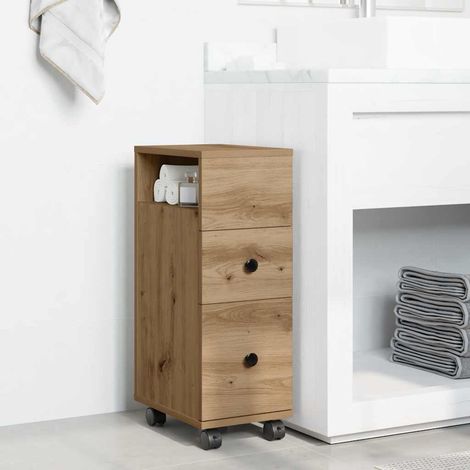 Badschrank Schmal mit Rollen Artisan-Eiche Holzwerkstoff