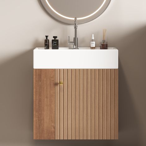 Hängender Badschrank mit Waschbecken, 55 cm, MDF, Braun (1/5)