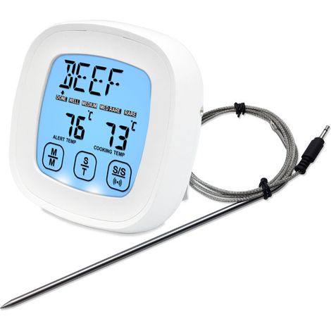 Minuterie à écran tactile Four Thermomètre Cuisson Digital Food Grill Thermomètre Cuisine Thermomètre électronique avec 1 sonde et une minuterie Blanc