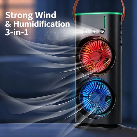 Ventilateur à Brume Portable avec Double Diffusion – Mini Climatiseur LED Compact – Usage Voyage, Camping et Maison (1/5)