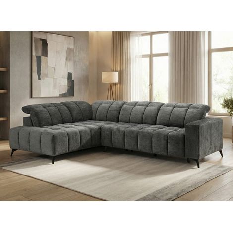 Canapé d'angle relax électrique en velours chiné gris ALVAR - (1/5)