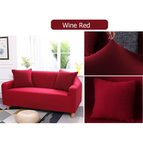 Housse de canapé extensible 3 places, couleur bordeaux uni, neuve. (1/5)