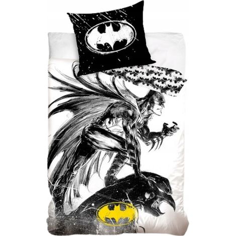 Batman-Bettwäsche-Set 140x200 60x70 Baumwolle Schwarz-Weiß