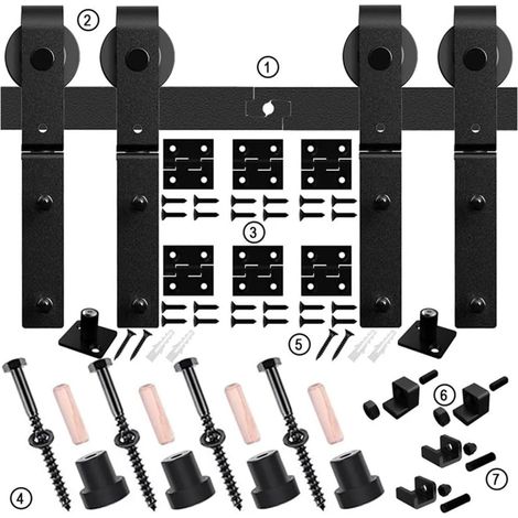 Kit de quincaillerie for Porte de Grange Pliante et coulissante, for 4 Portes, Robuste et Facile à Assembler.(10FT 305CM Rail Kit) (1/5)