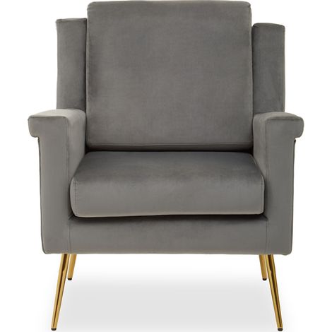 Interiors by Premier Grey Classic Armchair with Velvet Upholstery, Sturdy Frame Lounge Indoor Chair with Gold Finish Metal Legs (1/5)
