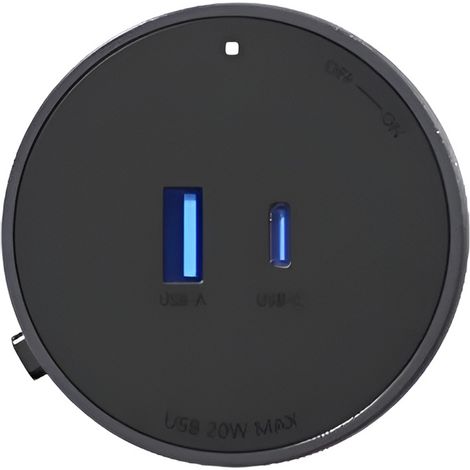 Adaptateur de Charge USB Goneo pour Rail d'alimentation modulaire, Mécanisme de Rotation on/Off, USB A et C 20 W Max - Noir (1/4)