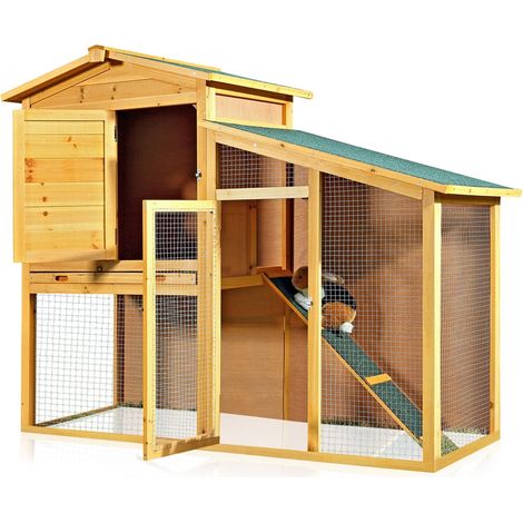 Conigliera per coniglietti Melko XXL casetta per animali con recinto esterno, ca. 140 x 115 x 60 cm, in legno, incl. 1 rampa (1/5)