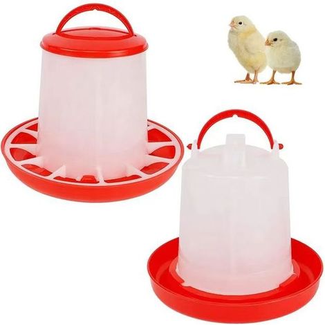 Rouge Distributeur automatique de nourriture et abreuvoir pour poulets de 1 l, distributeur automatique de nourriture et abreuvoir, abreuvoir automatique, kit mangeoire pour poules (1/5)