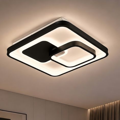 Plafoniera LED quadrata ad anello 30×30 cm, 30 W 3000 lm, 3 temperature colore, funzione memoria, nera, per soggiorno, camera e cucina (1/5)