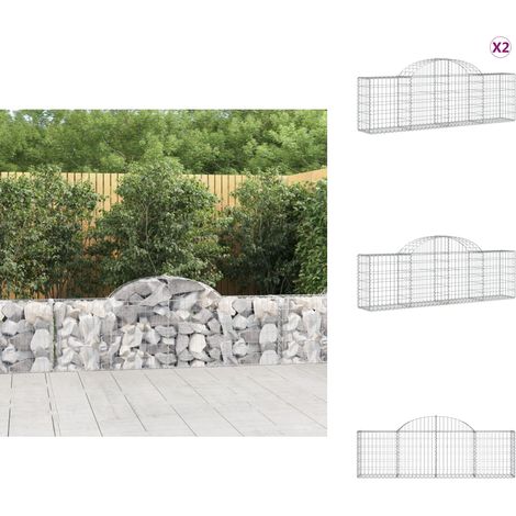 Gabionen mit Hochbogen 2 Stk. 200x30x60/80 cm Verzinktes Eisen - Gabionen - Gartendeko - Eisen - Ziergarten - Zaun (1/5)