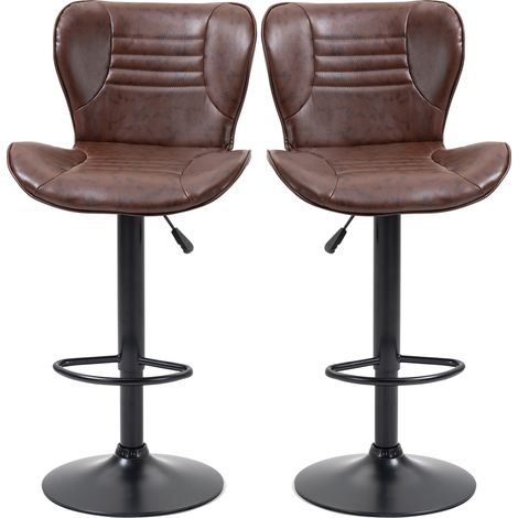 Ensemble de 2 tabourets de bar en similicuir, réglables en hauteur, pivotants, avec dossier et repose-pieds, 46,5 x 54 x 88-108 cm, marron (1/5)
