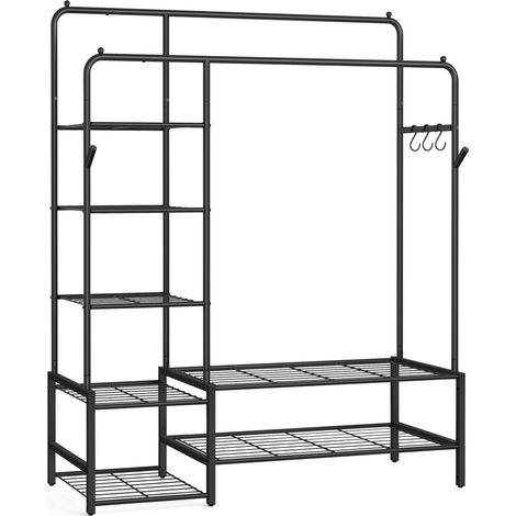 Songmics – Portant à vêtements noir – Armoire penderie ouverte avec 2 tringles et 7 étagères – Capacité 150 kg – Montage facile