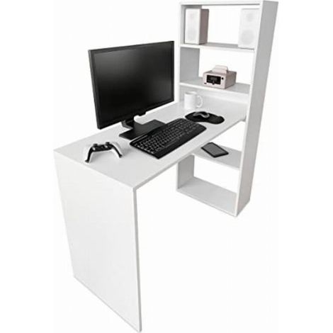 Duérmete Online Bianco, Tavolo da scrivania con scaffale, tavolini per Computer, Colore, Pratico e Funzionale, Legno, 122 x 53,2 x 140 cm (1/5)