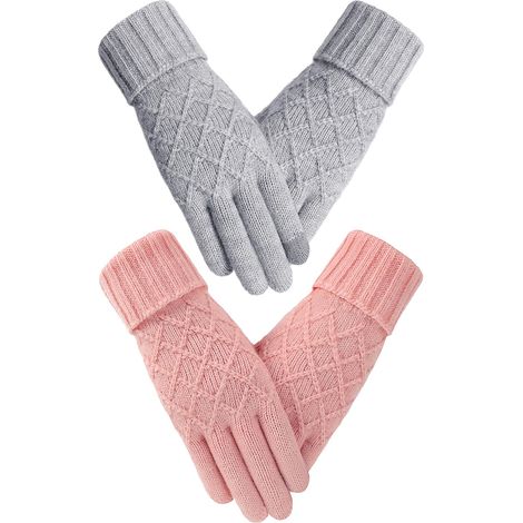 Gants d'hiver pour femmes, chauds et épais, compatibles avec les écrans tactiles (3 doigts), gants extensibles tricotés pour temps froid (1/5)