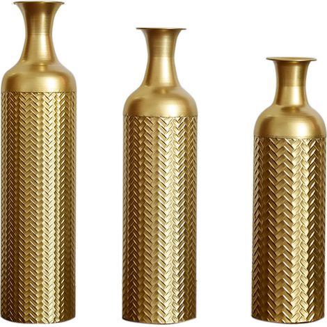 Set de 3 grandes vases à poser en métal doré avec motif structuré – Hauteurs 50, 66 et 83 cm (1/5)