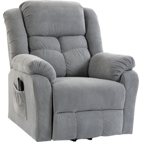 Fauteuil releveur avec fonction massage et chauffage lombaire, relaxeur inclinable télécommandé avec poches latérales, gris clair (1/5)