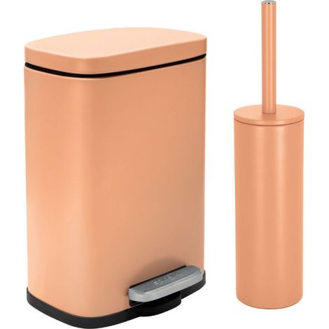 Juego de papelera con pedal y escobilla 5L AKIRA Melocotón mate Spirella