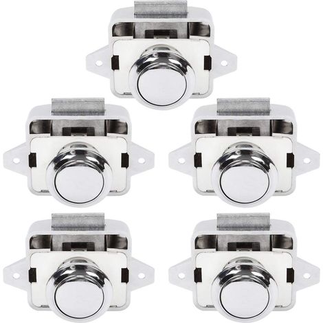5Pcs Serrure de Sécurité Bouton Poussoir Armoire Porte pour Camping-car Caravane - Argent - Sécurité Renforcée - Équipement Véhicule Loisirs (1/5)