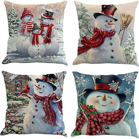 Lot de 4 housses de coussin de Noël 45 x 45 cm, housses de coussin décoratives pour les fêtes, coussins de Noël pour canapé, lit et voiture (1/5)