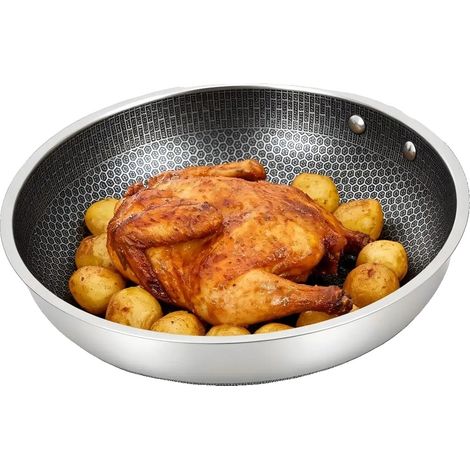 Padella wok, diametro 28 cm, acciaio inox 410, antigraffio, resistenza massima alla temperatura 380℃, peso 0,8 kg. (1/5)