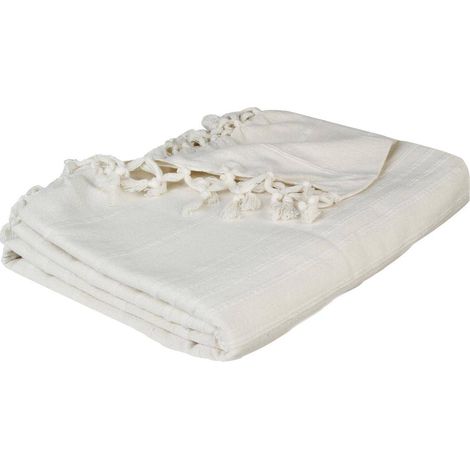 Atmosphera – Jeté de lit en coton ivoire 160 x 220 cm – 100 % coton – Épaisseur 0,3 cm – Poids 0,76 kg pour décoration intérieure