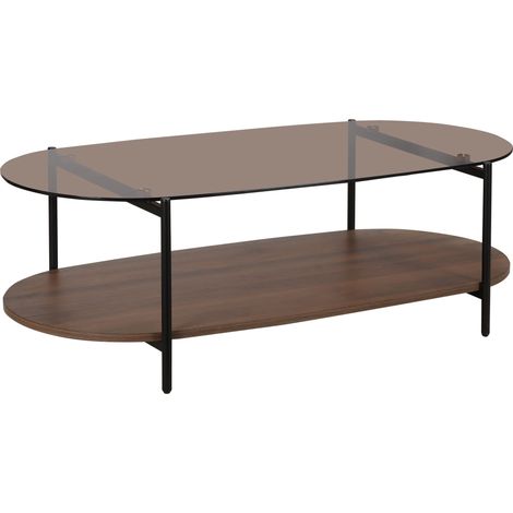 Table basse moderne ovale L 120 cm en verre marron (1/5)
