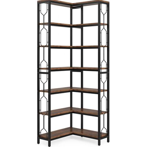 CHICFURN Libreria ad angolo alta 60x60x200 cm in legno ingegnerizzato nero e marrone, salvaspazio (1/5)