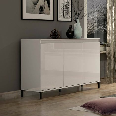 Aparador Assinello, Alacena 2 Estantes, Hecho en Italia, 40x138x90h cm Blanco Brillante (1/5)