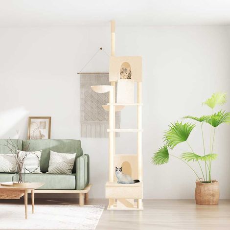 Arbre à chat du sol au plafond Maison à chat - Grande capacité Crème 277-303 cm BV300749 - BonneVie (1/5)