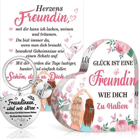 Geschenkset für Freundin: Herz Acryl Deko, Schlüsselanhänger & Karte (1/5)