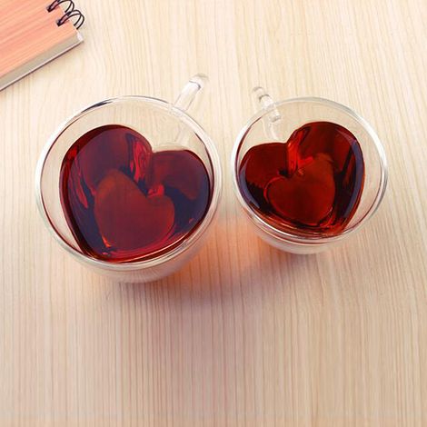 Mug en verre à double paroi en forme de cœur, résistant à la chaleur, 180 ml/240 ml (1/4)