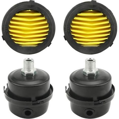 Juego de 2 filtros silenciosos para compresores de aire de 1/4" PT 12,5 mm. Filtros de admisión de metal para compresores de aire (12,5 mm) + 2 elementos filtrantes de repuesto. (1/5)
