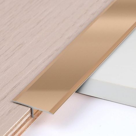 3 PCS Baguettes de Finition en T en Aluminium 0,9 m × 2 cm Profilés Métalliques en T pour Transitions de Sol entre Seuils Carrelages Sols Bois Tapis, Or-avec Nuance Champagne (1/5)