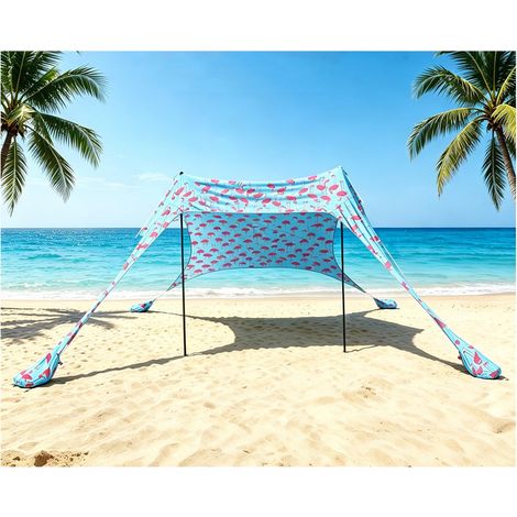 Tente d'ombrage auvent de Plage 3-4 Personnes Parasol Portable Anti-UV de Plage (Rouge Pattern) (1/5)