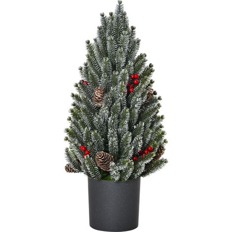 Künstlicher Weihnachtsbaum Tisch-Christbaum 170 Äste schneebedecktes Design mit Kunststoffsockel Beeren Tannenzapfen PE PVC Ø27 x 47 cm
