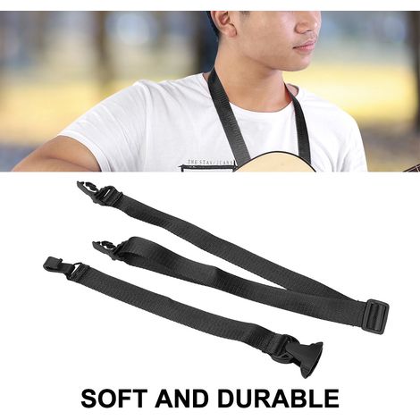 Sangle Réglable pour Ukulélé avec Mousqueton et Boucle Rapide en Nylon Noir (1/5)