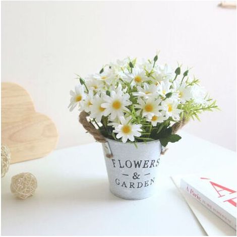 Fleurs Artificiels Interieur 1 pcs, Fleurs Artificielles avec Pot en Métal Artificielle Plante Decoration pour Mariage Extérieur Bureau Table Jardin Nouveau Cadeau de Maison, Marguerite(blanc),--TRIME (1/5)