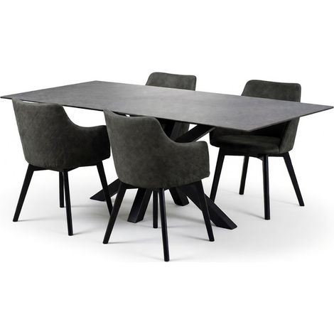 Conjunto de mesas y sillas para comedor Norsica 559, Antracita + Negro, 76x100x200cm, Diámetro: 0, Estilo: Contemporary
